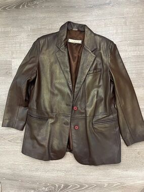 Vintage Excelled Dark Brown Leather Blazer Jacket made in India. Size 16R